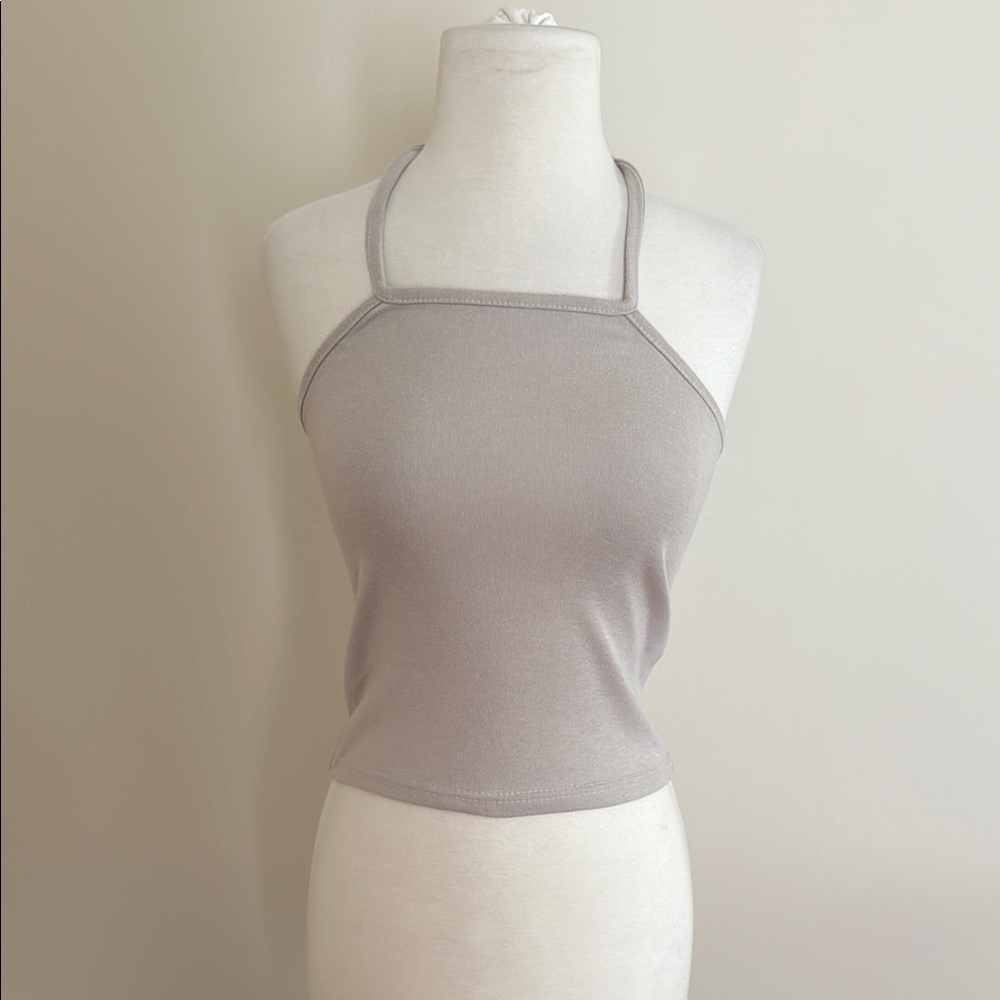 Women's Gray Beige Tie Neck Halter Top Size XS